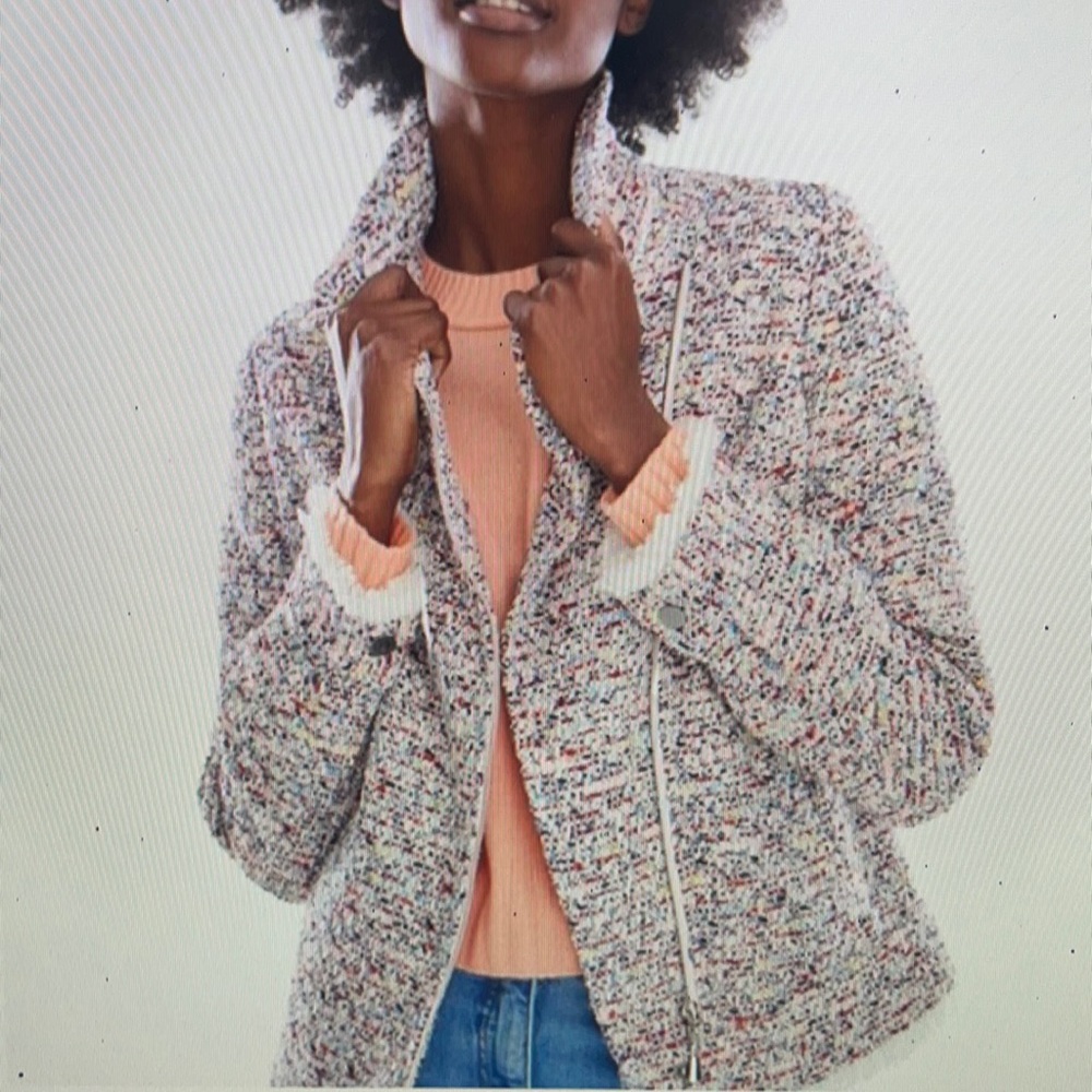 Pure Collection Fringed Tweed Moto Jacket Size 4